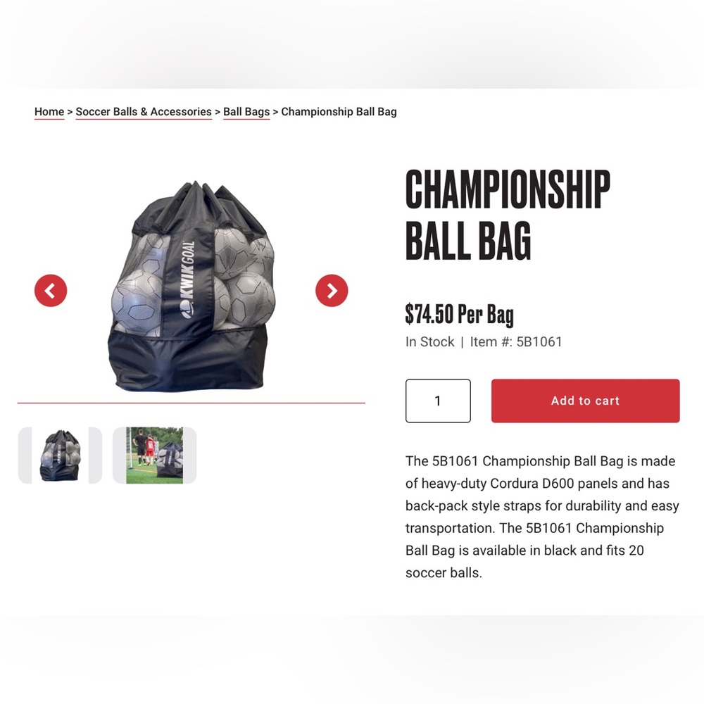 Kwik Goal Championship Soccer Ball Bag